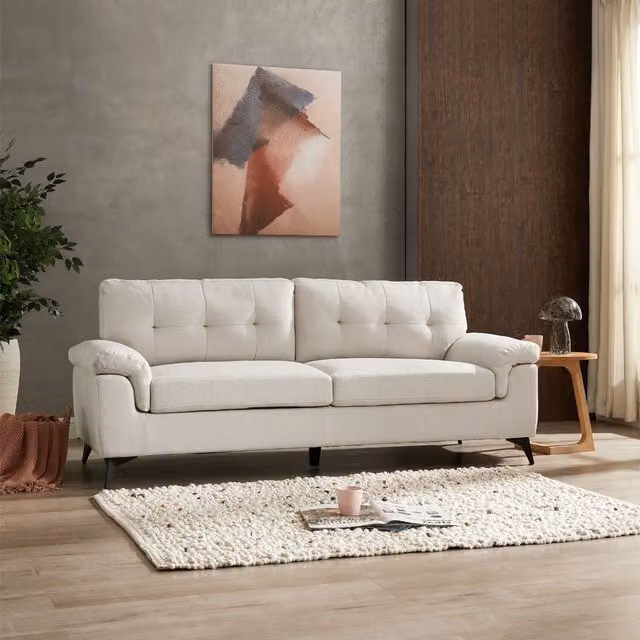 Home Detail Dylan 3-Seater Sofa in Cream Fabric with Sleeping Function and Removable Covers, W/D/H: 212 x 84 x 89 cm
