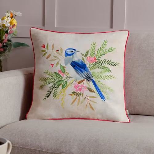 Evans Lichfield Daisy Hill Bluebird Floral Embroidered Cushion, Pink and Multicolour, W/D/H: 45 x 45 x 45 cm – 2