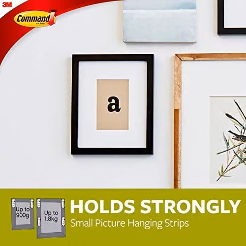 3M Command 17202 Small Picture Hanging Strips, Set of 4 White Double-Sided Adhesive Strips for Pictures, Frames and Wall Décor, Holds up to 1.8 kg – 4