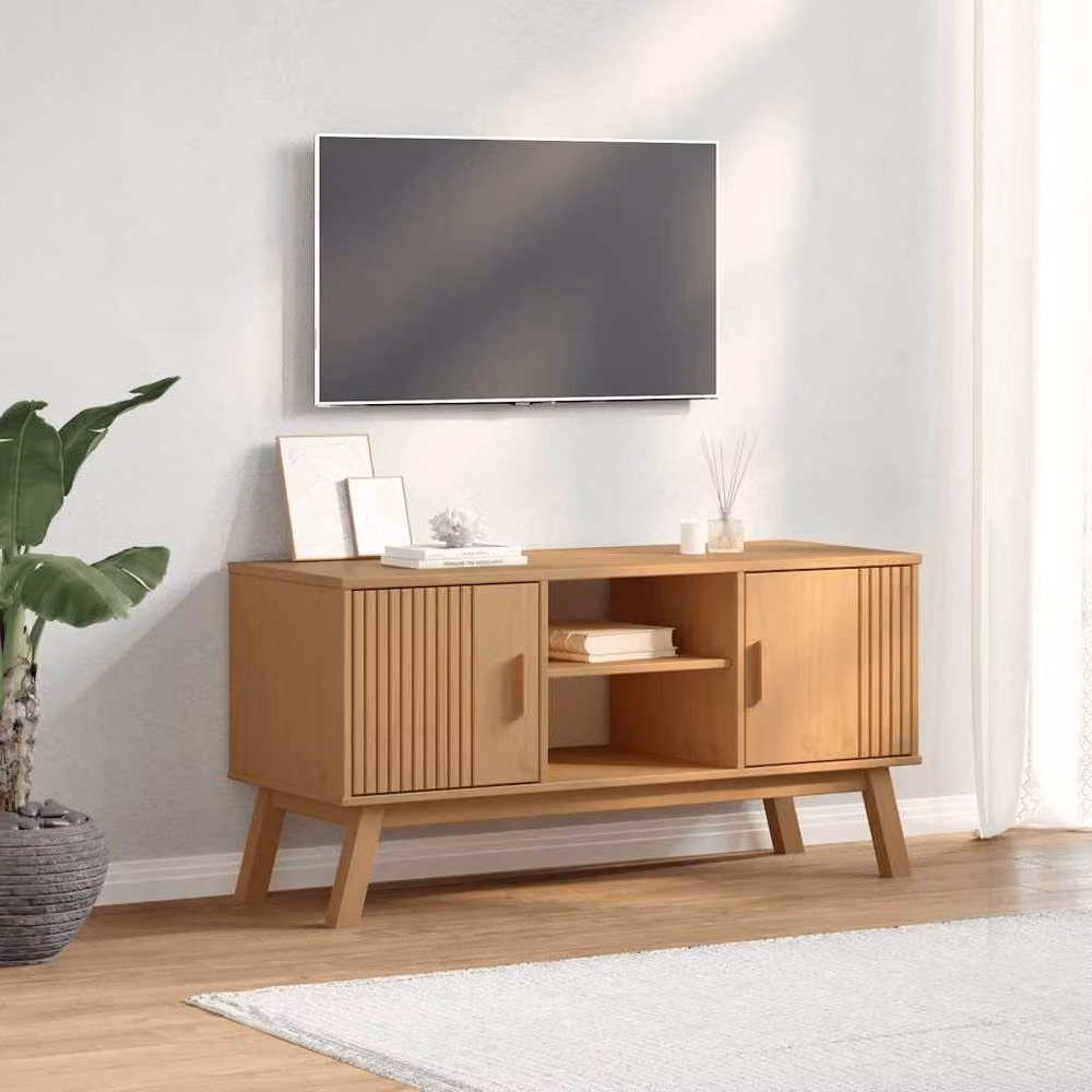Berkfield Home OLDEN TV Cabinet in Light Brown Solid Pine Wood, W/D/H: 114 x 43 x 57 cm – 2