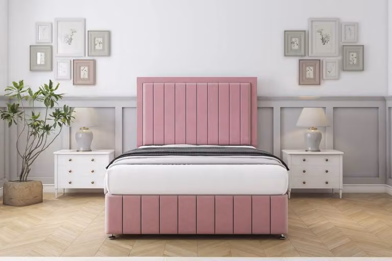 Sloomy Pemberton Plush Divan Set in Pink with 54 inch Headboard and Footboard, Super King Size