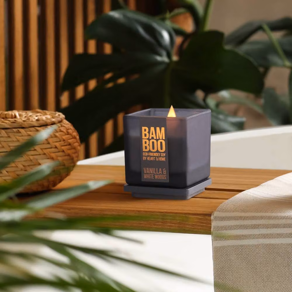 Bamboo Small Vanilla and White Woods Soy Wax Candle in Dark Grey – 2