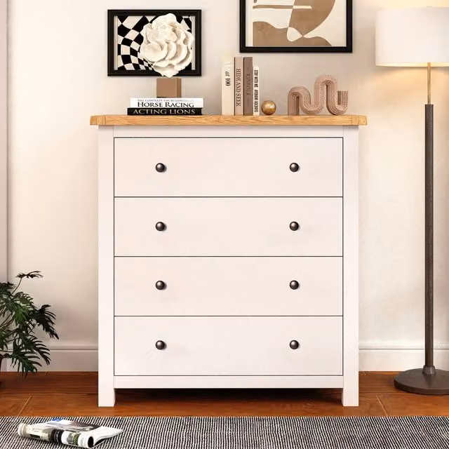 Cabinet Bits Maggiori 4 Drawer Chest of Drawers in Off-White with Gold Knobs