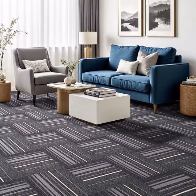 Lifeideas 20-Pack Grey Polypropylene Carpet Tiles with Modern Striped Pattern