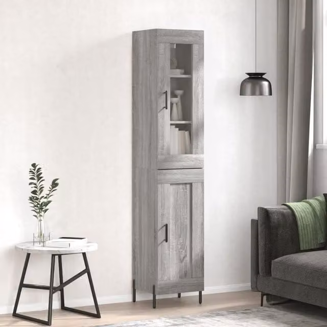 Berkfield Home Grey Sonoma Highboard with Glass Doors, W/D/H: 34.5 x 34.5 x 180 cm – 1