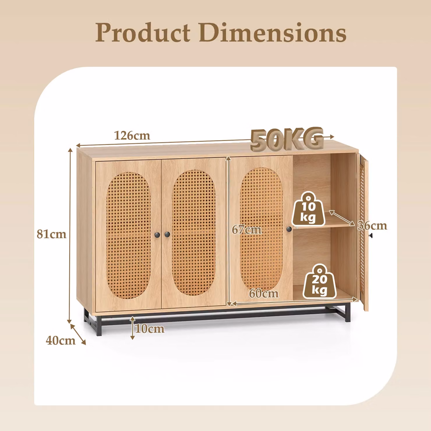Costway Rattan Sideboard Buffet Cabinet and Coffee Bar in Sand with W: 126 cm, H: 81 cm – 2