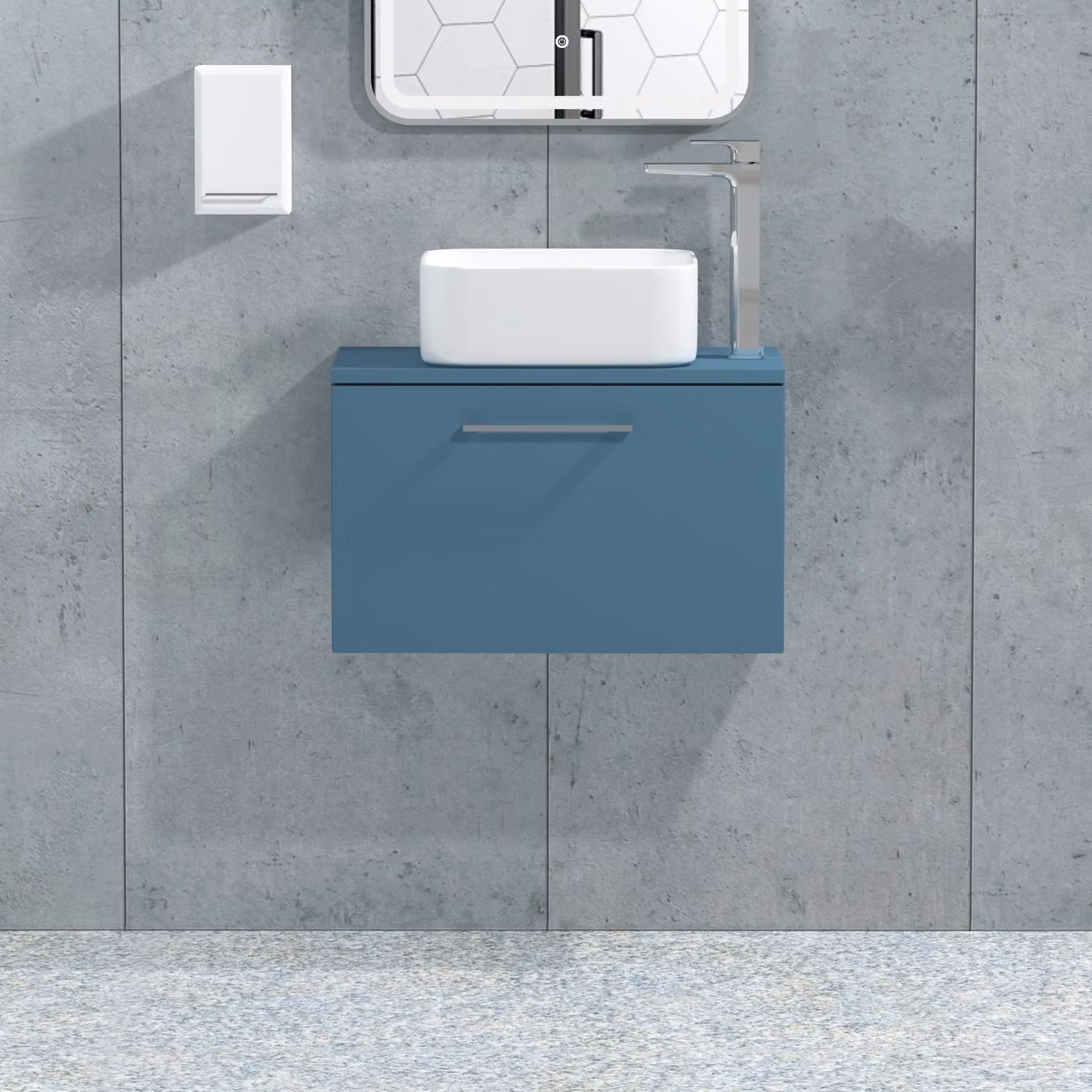Royal Bathrooms Modena Wall Hung 1 Drawer Worktop Vanity Unit in Satin Blue
