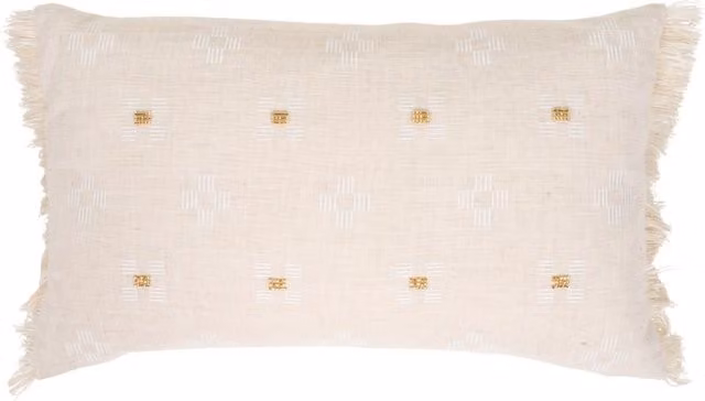Divante Kacie Embellished Rectangular Cushion in Beige and Multicolour
