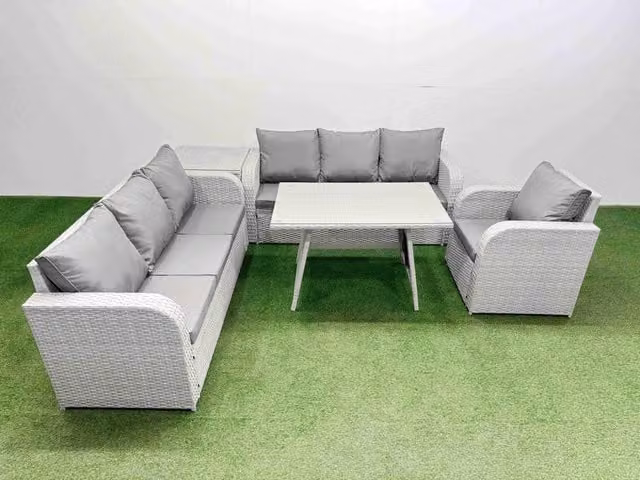 Fimous 5 Piece Outdoor PE Rattan Garden Furniture Set with Side Table in Light Grey