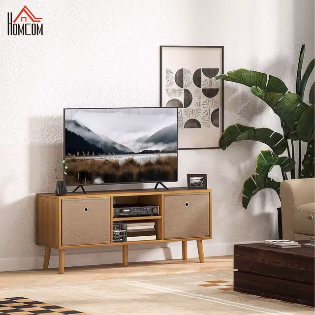 HOMCOM Mid-Century Wood TV Cabinet Stand for TVs up to 50 inch, Brown