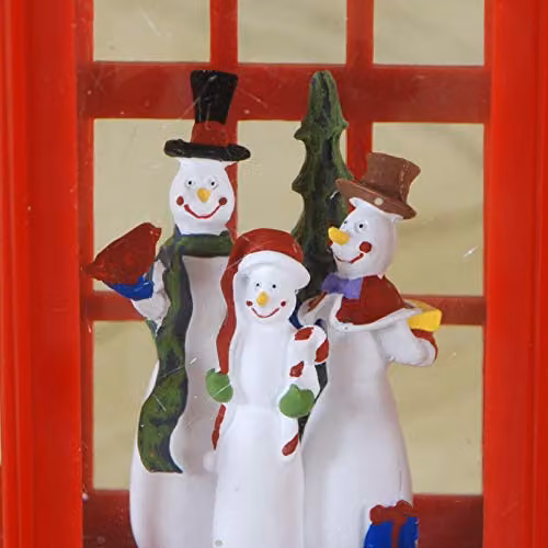 Premier Christmas Telephone Box Water Spinner with Snowman Scene in Red, Height: 26.5 cm – 4