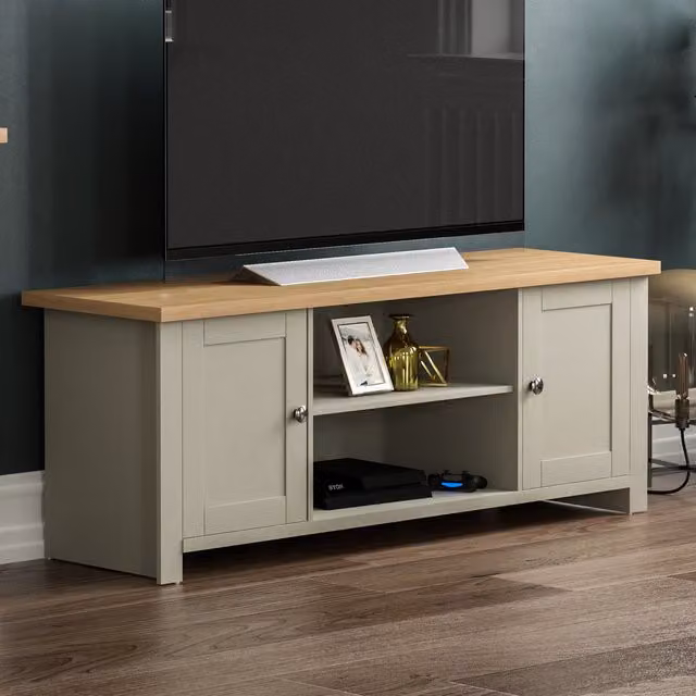 Vida Designs Arlington 2 Door TV Unit in Matt Grey and Silver