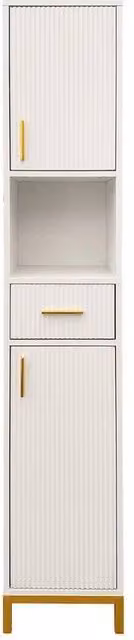 KORVIXA White Freestanding Bathroom Tall Cabinet with Hinged Doors and Internal Shelves, W: 70 cm, H: 75 cm