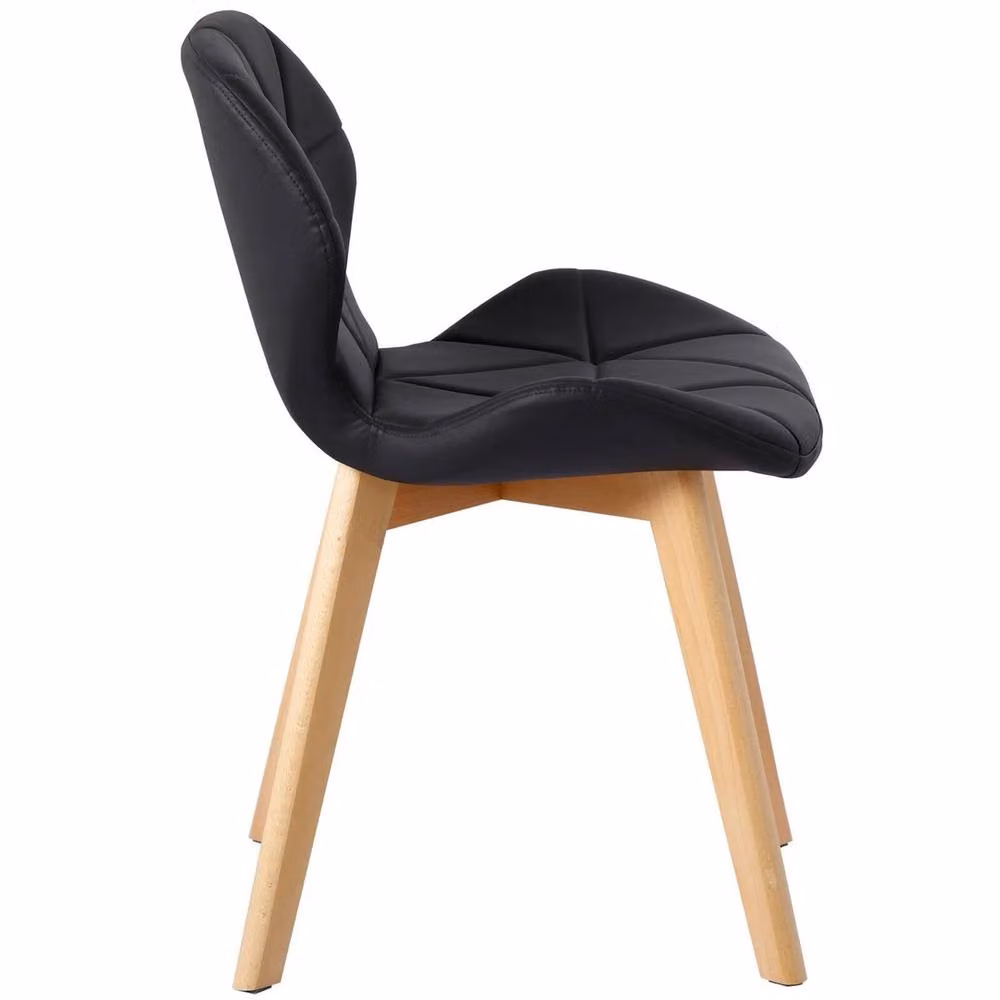 VOGREX Set of 2 Diamond Dining Chairs in Black Synthetic Leather with Beech Wood Legs – 2