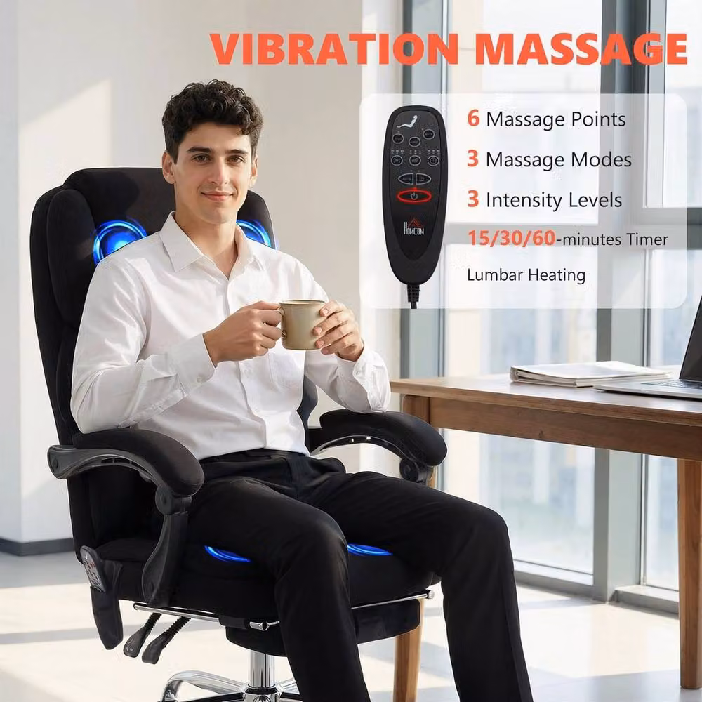 NESTLUNE Black Fabric Massage Executive Office Chair with Heat and Headrest – 5