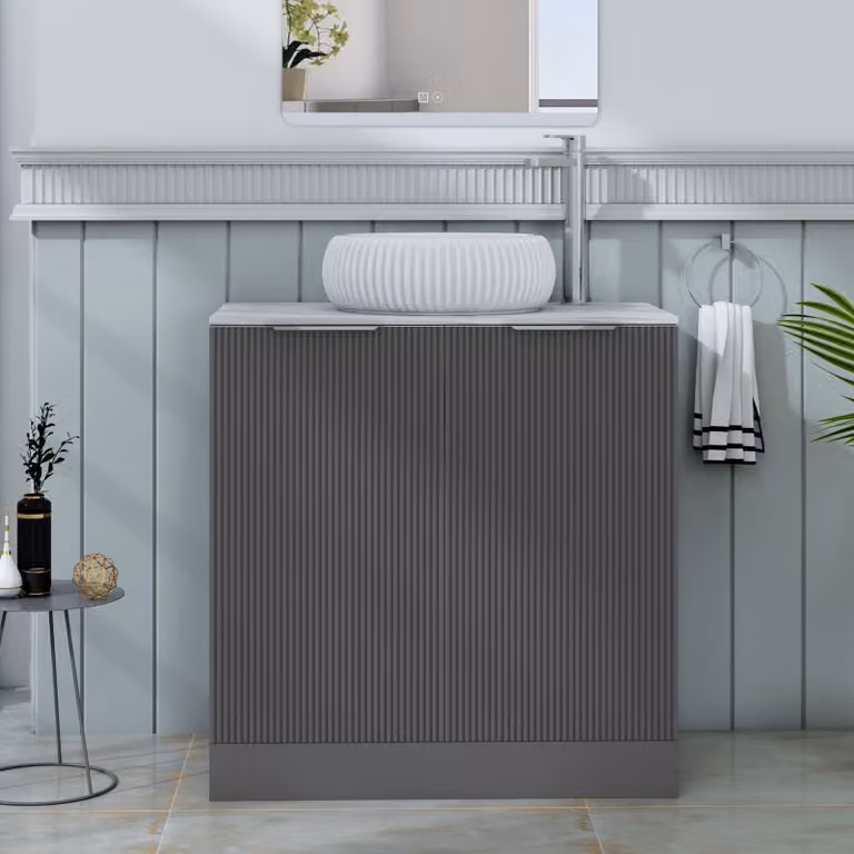 Royal Bathrooms Evora 800mm Graphite Grey Fluted Floor Standing 2 Door Vanity Unit with Milan Stone Basin