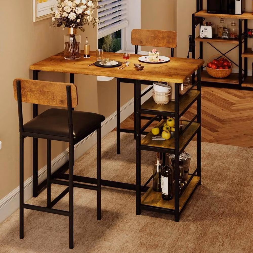 KORVIXA Dining Table Set with Upholstered Chairs in Brown, W/D/H: 100 x 100 x 91.44 cm – 4