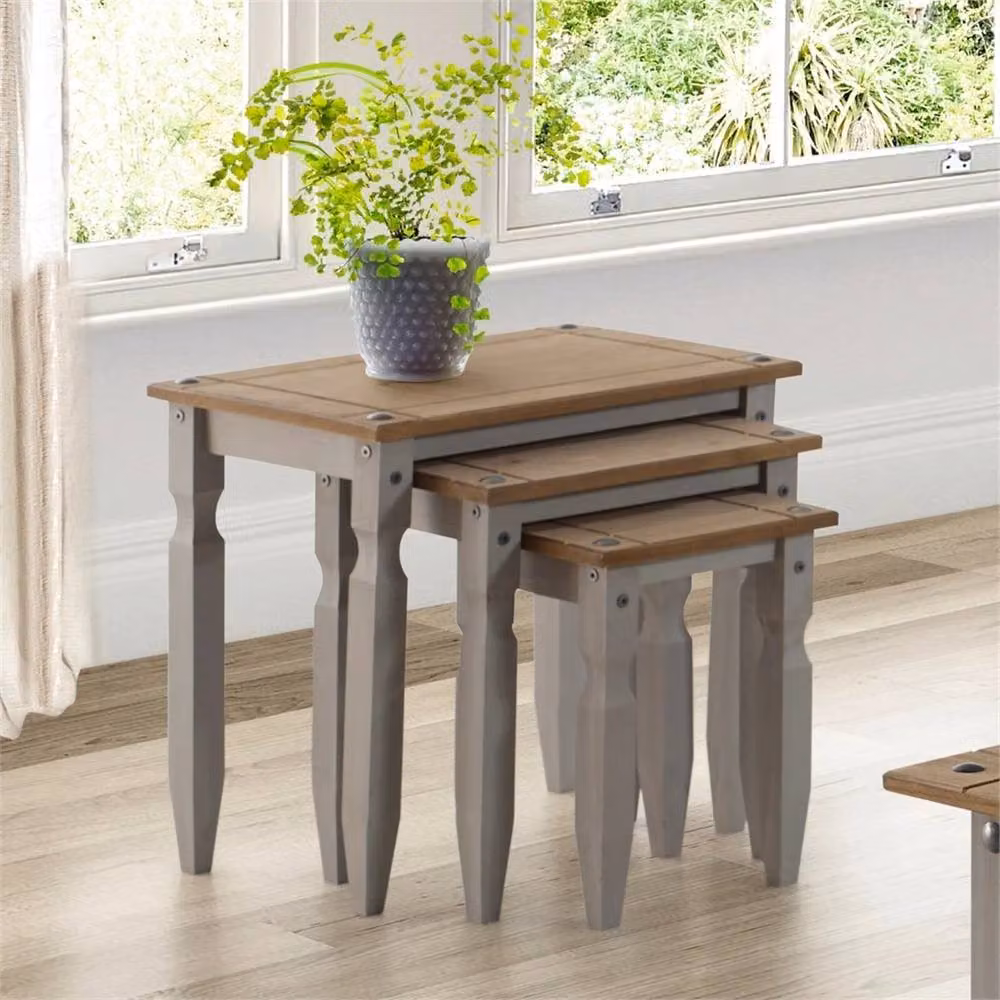 Nordara Grey Solid Pine Wood Nest of 3 Tables – 3