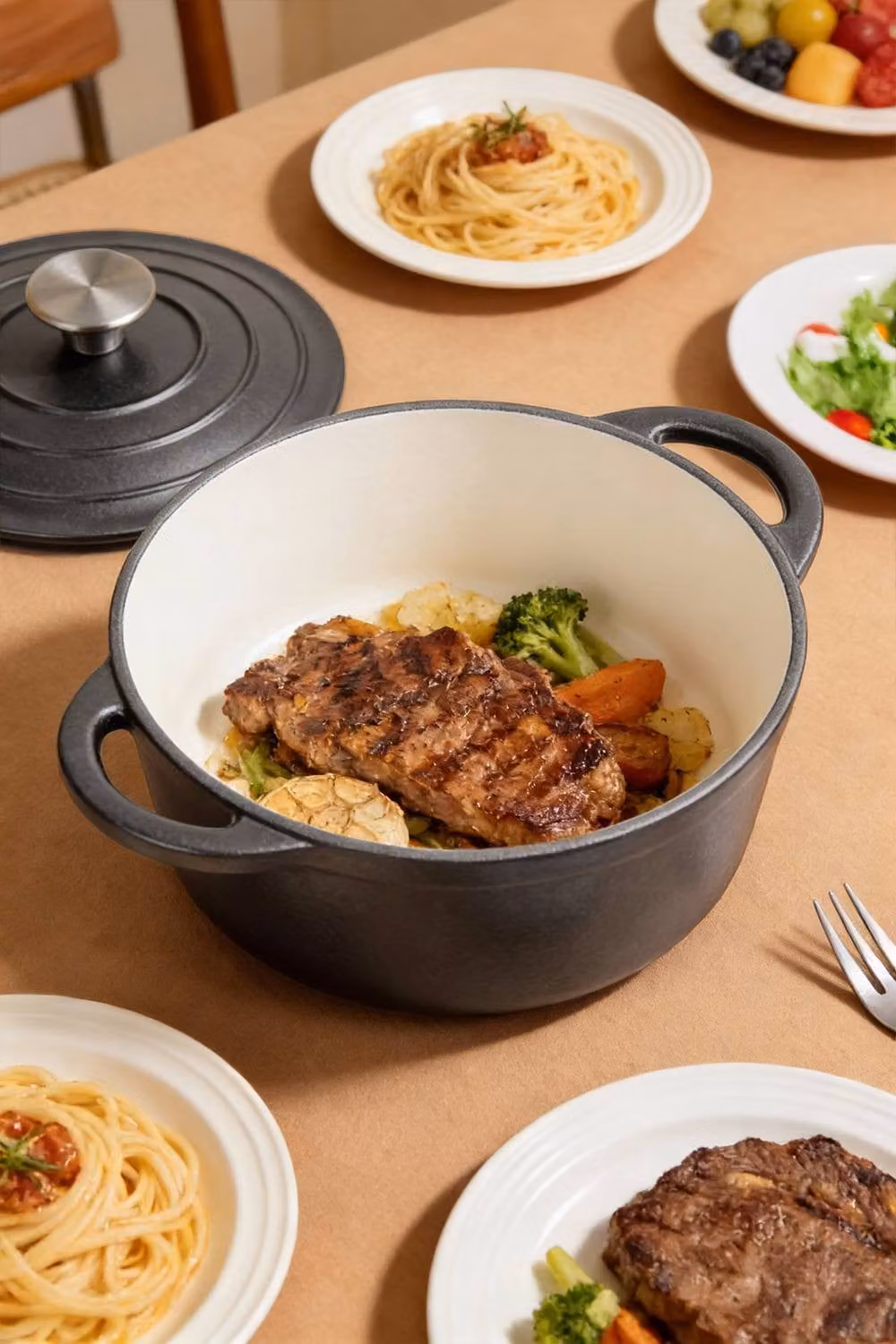 Garden Sanctuary 2L Enamelled Cast Iron Dutch Oven Casserole Pot with Lid in Black – 4