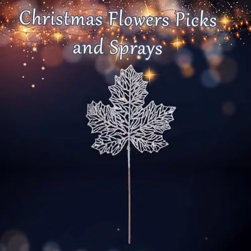 VFM e-Store Silver Christmas Glitter Maple Leaf Spray Decoration, W: 22 cm, H: 45 cm – 2