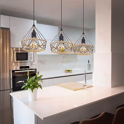 Globo Lighting Bar Pendant Ceiling Light with 3 Hangers in Black and Brown – 4
