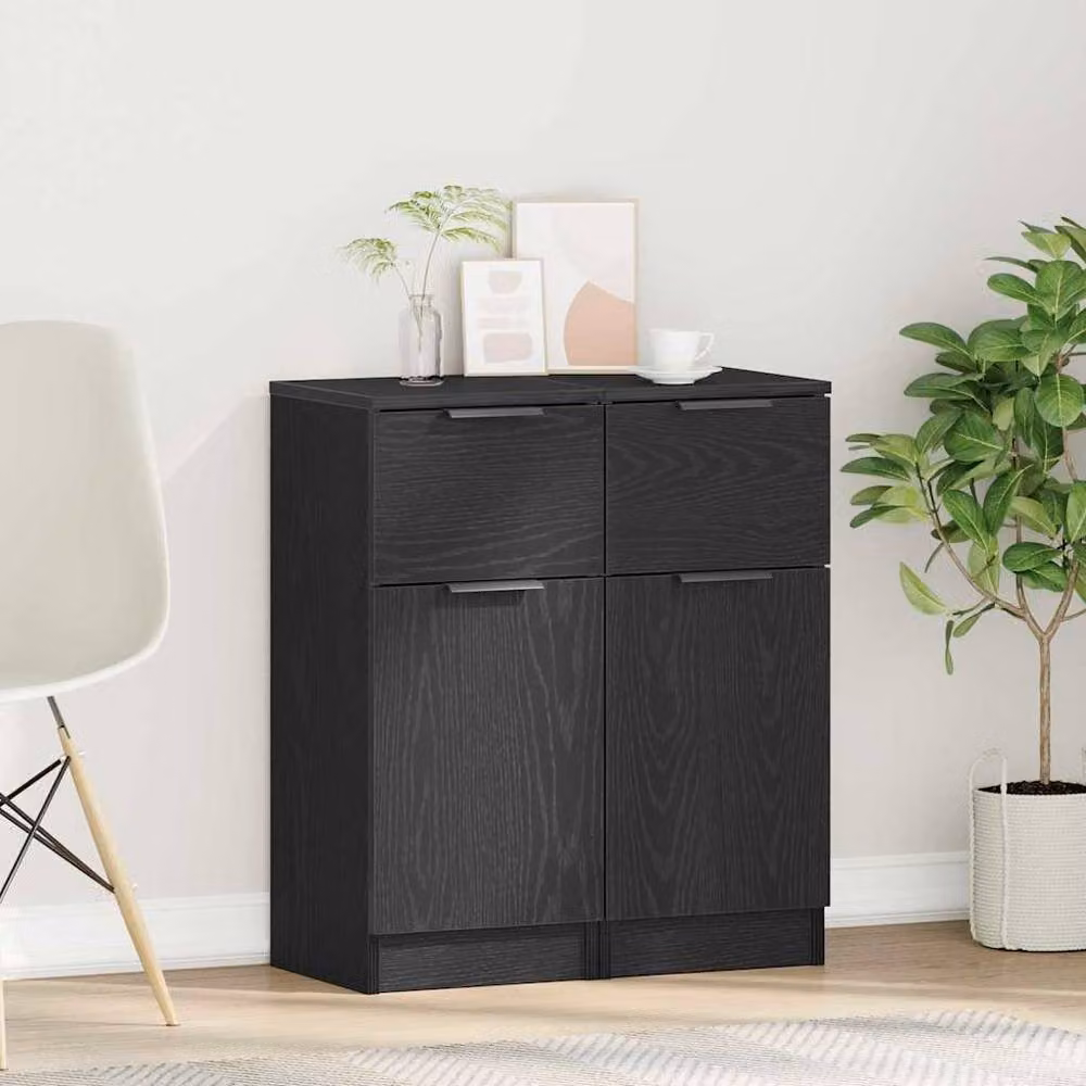 Berkfield Home Black Oak Sideboard in Black MDF, W/D/H: 30 x 30 x 70 cm – 2