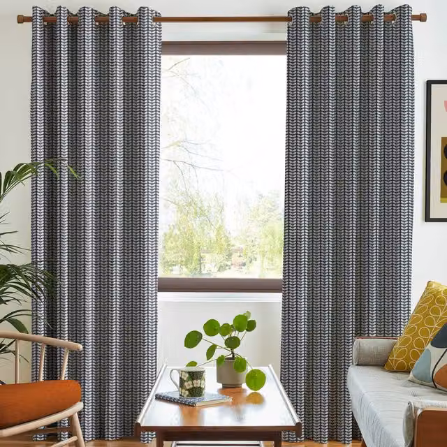 Orla Kiely Tiny Stem Made to Measure Blue Blackout Eyelet Curtains