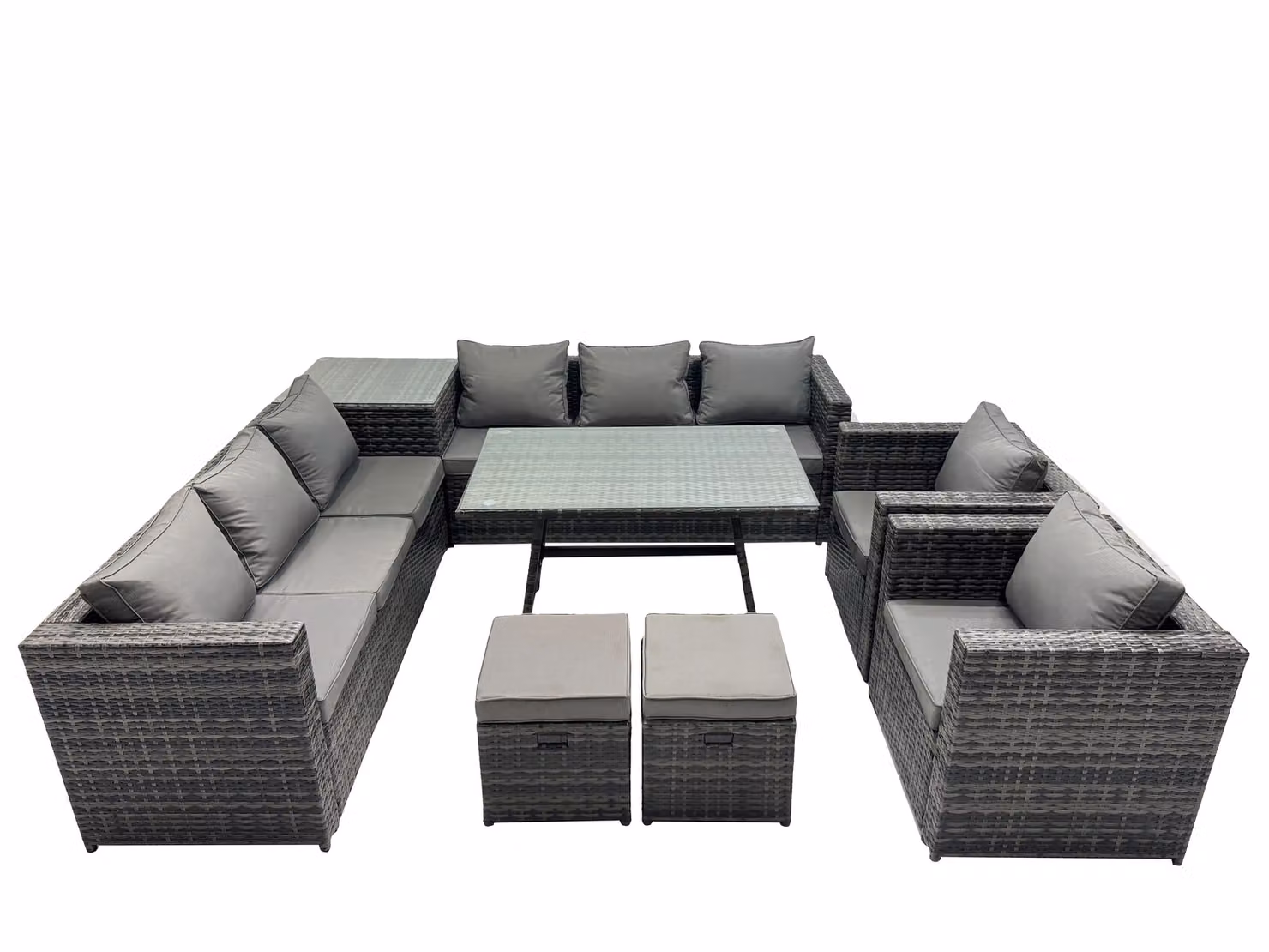 Fimous 10 Seater Dark Grey Rattan Garden Furniture Set with 2 Small Stool Side Tables – 2