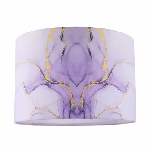 Happy Homewares Modern Cylinder Drum Lamp Shade in Lilac and Purple Marble Effect Fabric with Gold Foil, W/D/H: 20 x 20 x 30 cm – 1