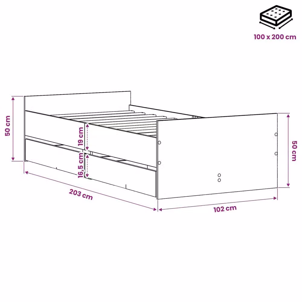 Berkfield Home Modern Bed Frame in Black Oak, W/D/H: 100 x 200 cm, Engineered Wood – 5