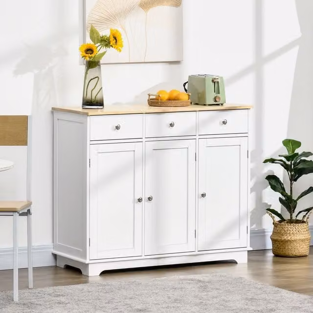 HOMCOM Modern Sideboard Buffet Cabinet with Storage Cabinets and Drawers in White