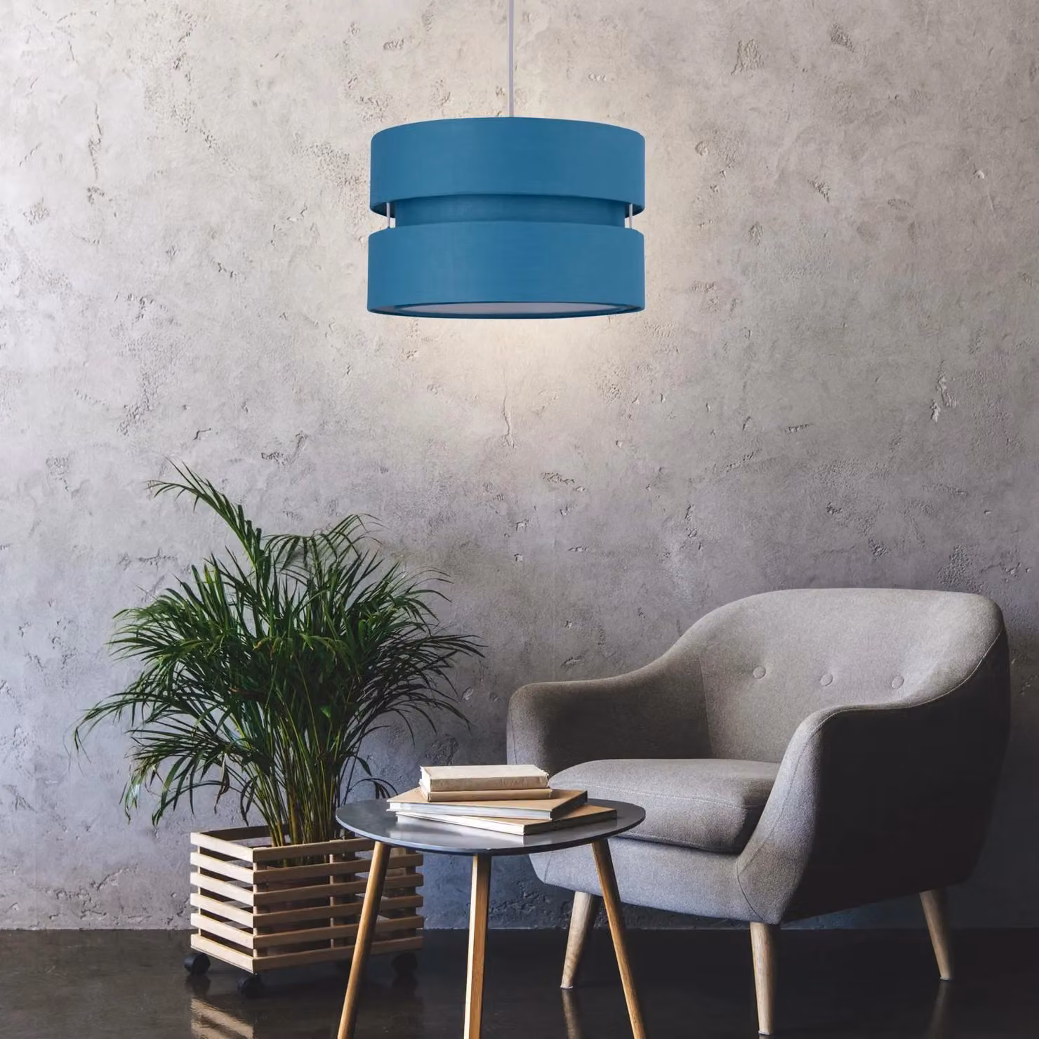 First Choice Lighting Petrol Blue Layered Easy Fit Drum Light Shade, W: 30 cm, D: 30 cm, H: 19 cm – 3