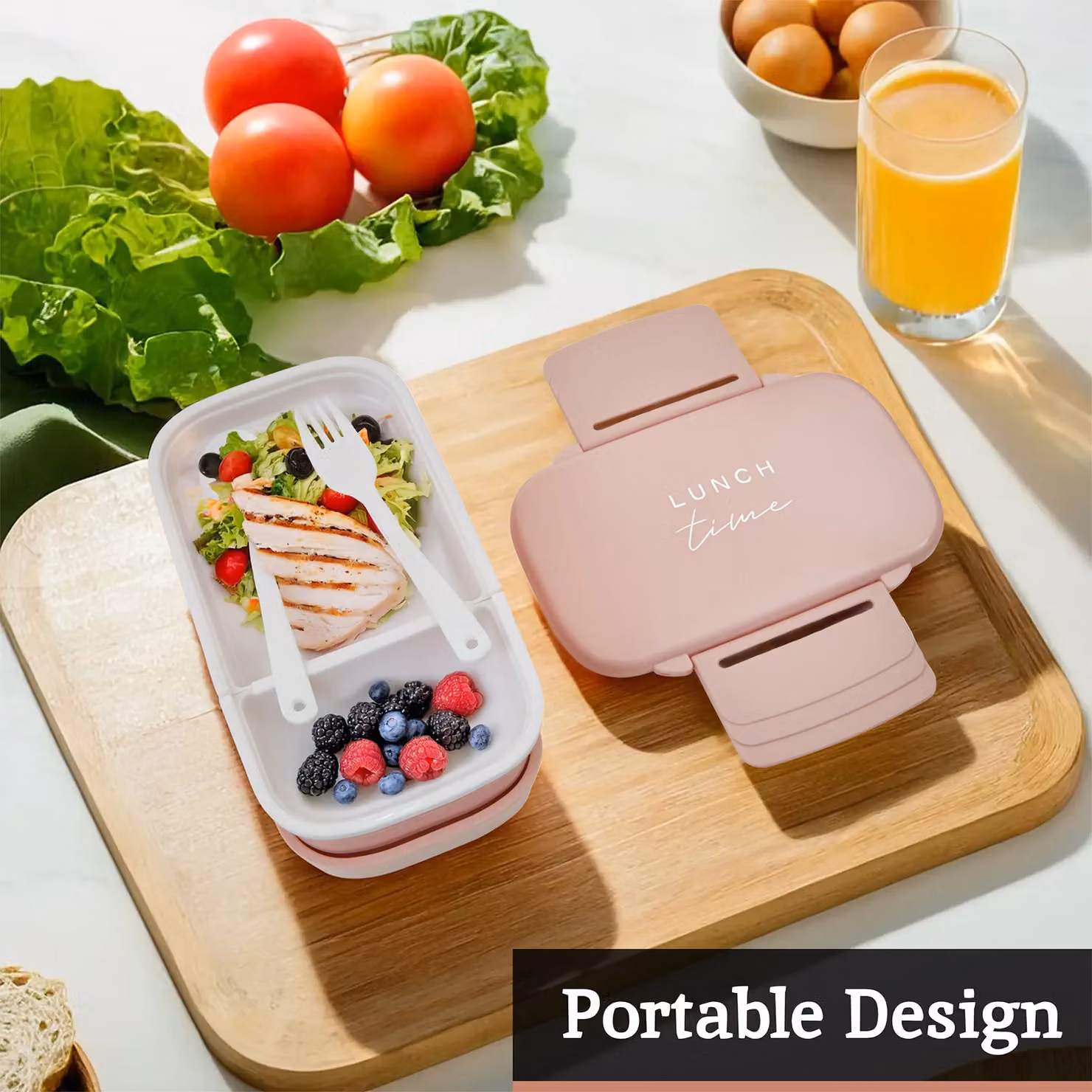 Orsina Pink Leakproof Plastic Lunch Box with Dividers and Cutlery – 5
