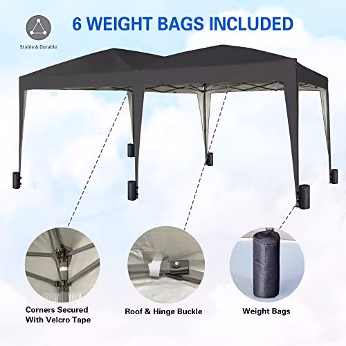 MCC Direct Pop-up Gazebo with Wind Bars and Weight Bags, Black, W: 300 cm, D: 300 cm, H: 240 cm – 2