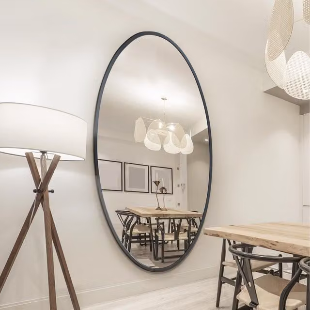 MirrorOutlet The Ovale Modern Oval Hanging Mirror in Black and Gold