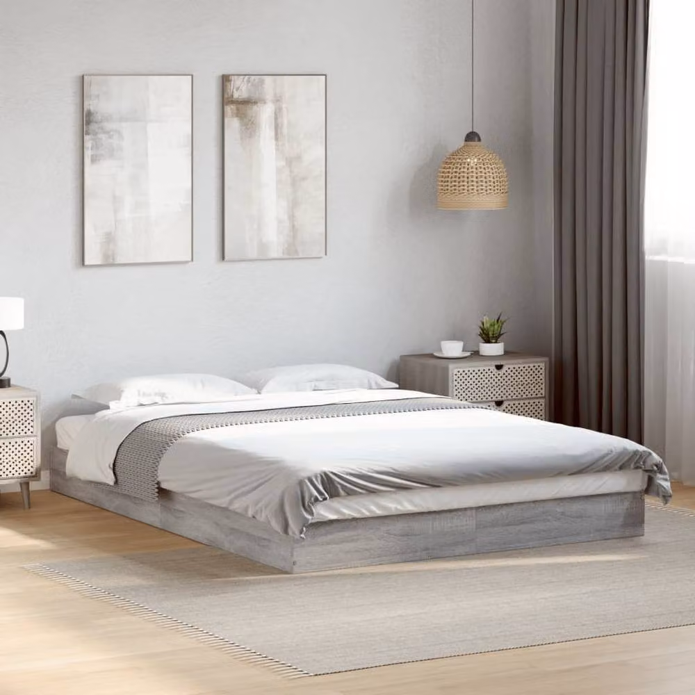 Berkfield Home Modern Bed Frame in Grey Sonoma, W/D/H: 200 x 140 x 143 cm – 2