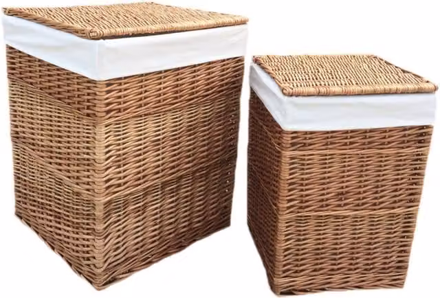 Red Hamper Wicker Laundry Basket with Removable Cotton Lining and Handles, White/Brown, Width: 46 cm