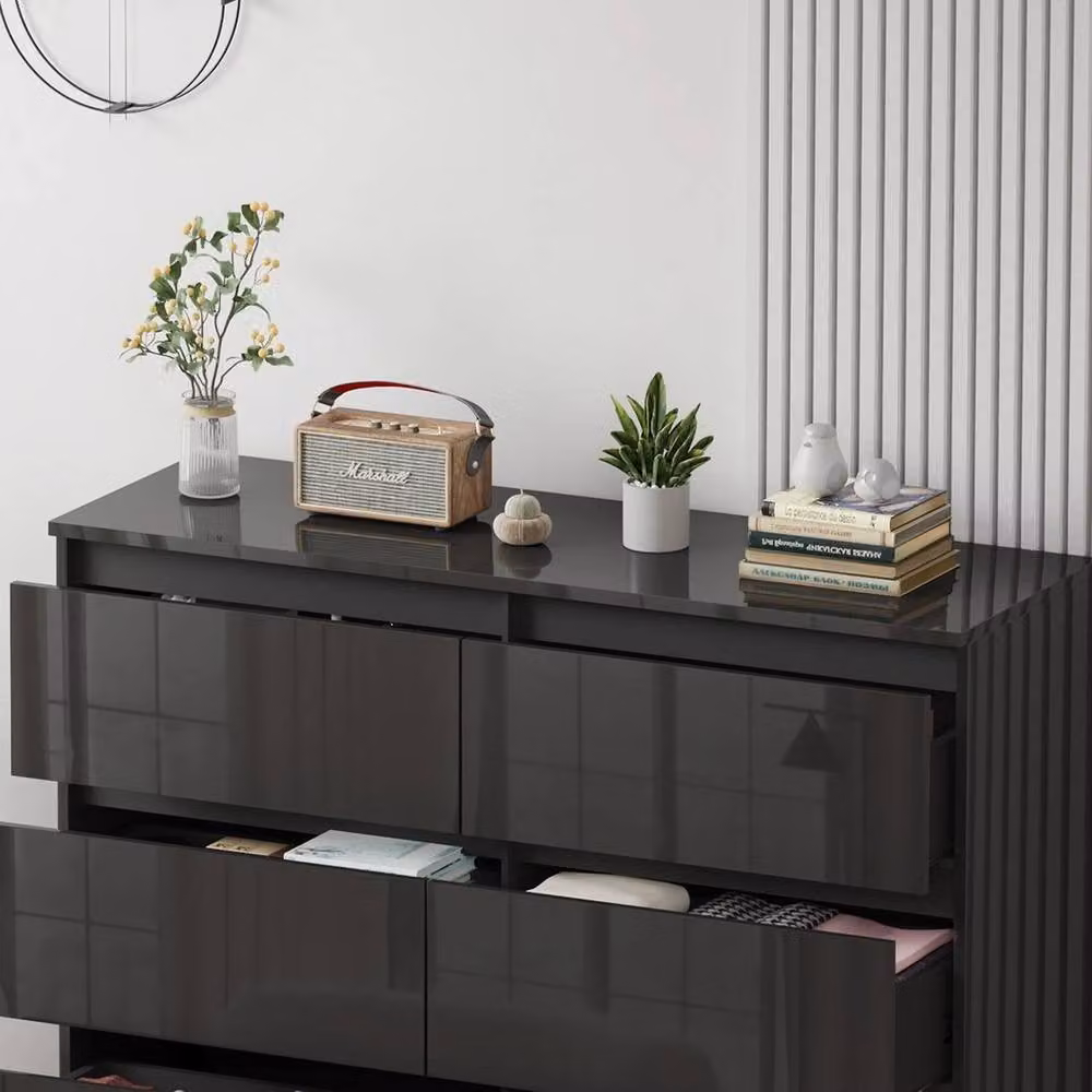 FORGEVIO Modern Glossy Black 6 Drawer Chest of Drawers and Bedside Cabinet – 4