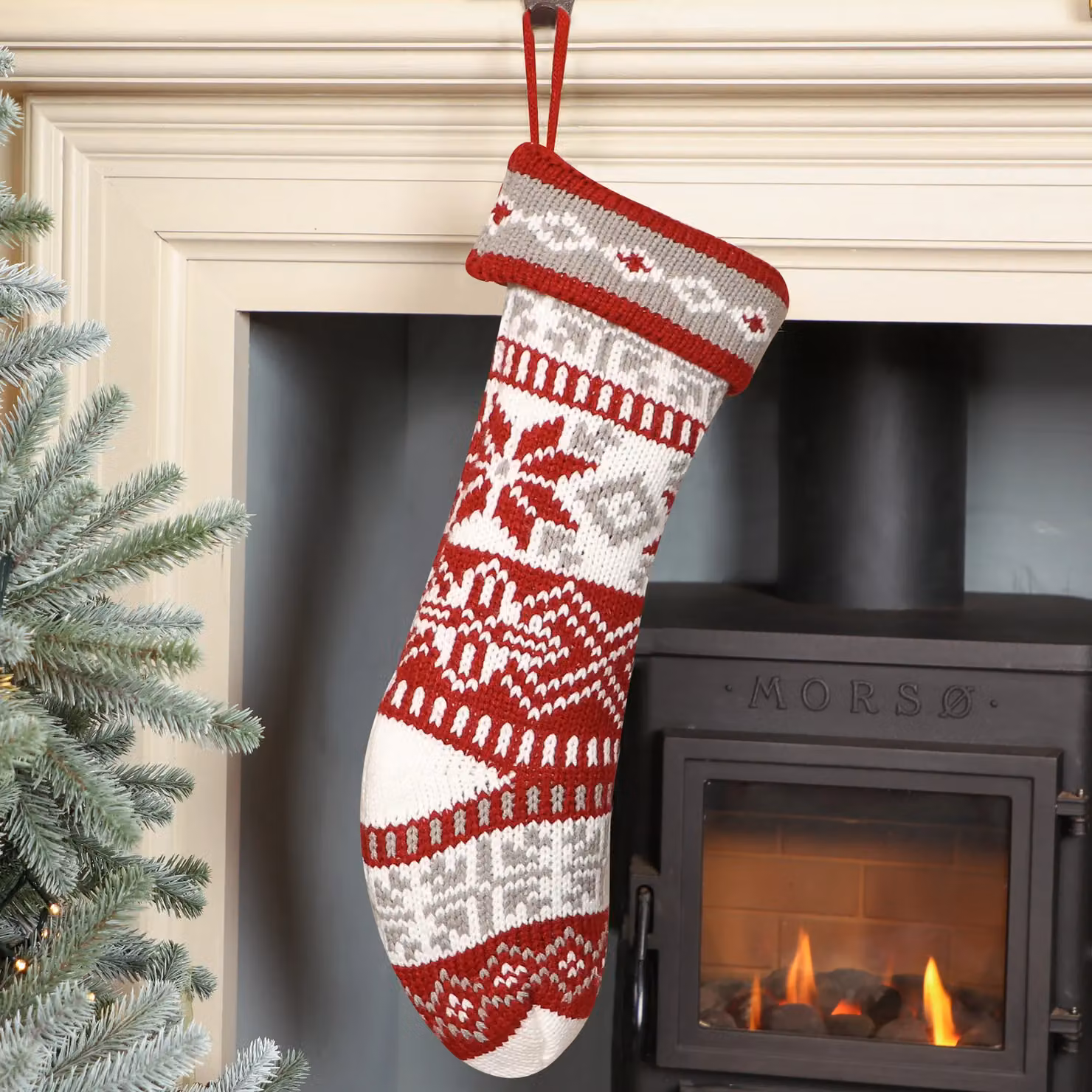 Dibor Set of 2 Red Fair Isle Nostalgia Knit Christmas Stockings – 2