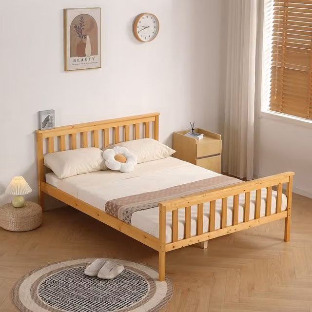 Comfy Living Ltd Modern Solid Pine Wood Bed Frame in Brown, W/D/H: 100 x 200 cm