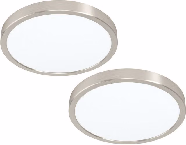 Loops 2 Pack Round Surface Mounted LED Ceiling Lights in Satin Nickel, 20W, 3000K, Diameter: 28.5 cm