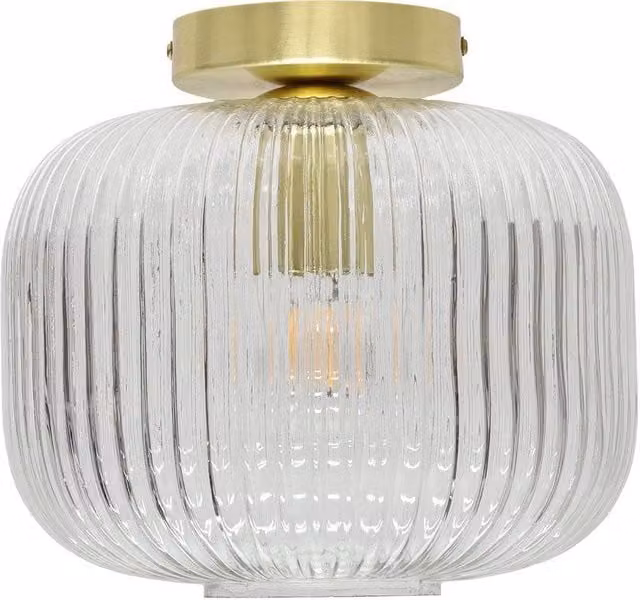 First Choice Lighting Batley Large Round Ceiling Light Fitting with Transparent Ribbed Glass and Gold Brass Finish – 1