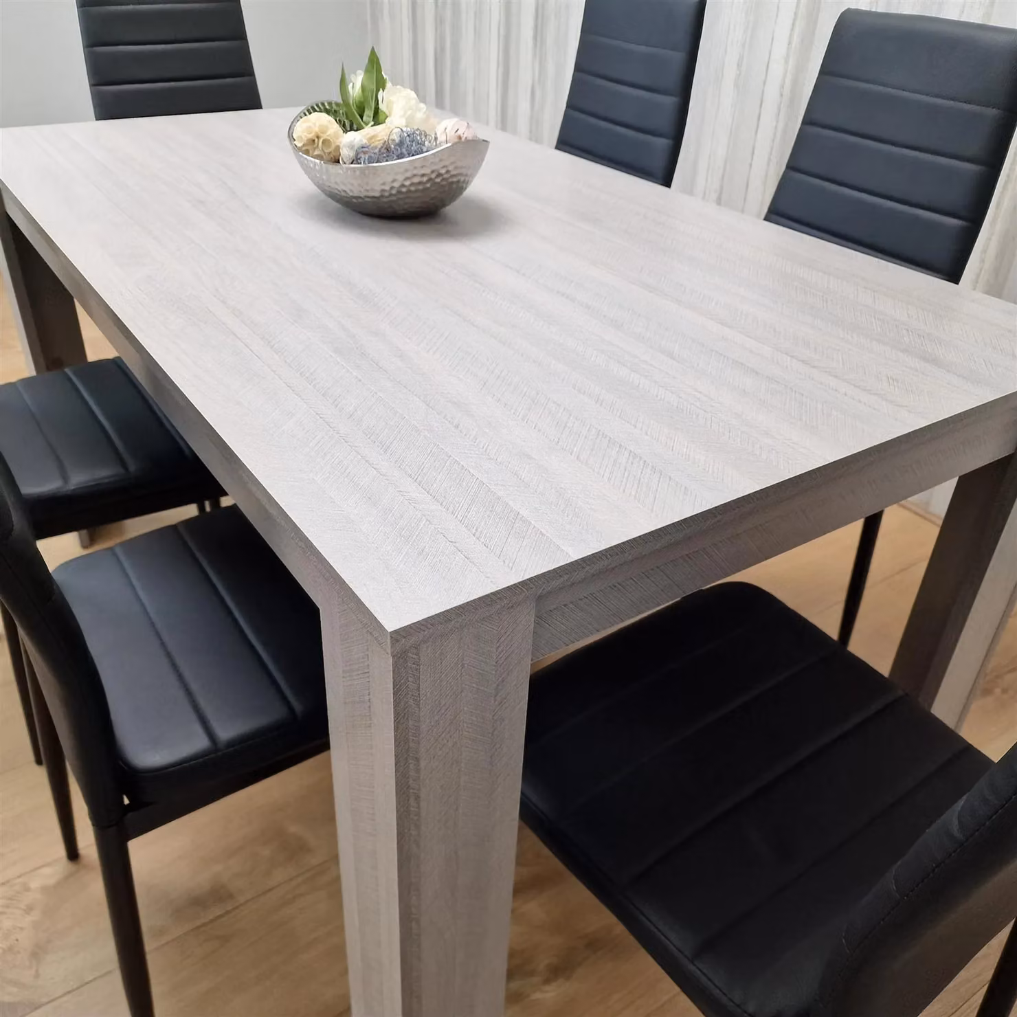Kosy Koala Modern Dining Room Furniture Set with Rectangular Grey Table and 6 Black Chairs in Brown – 3