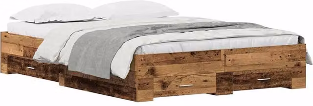 Berkfield Home Traditional Bed Frame with Drawers, Old Wood Brown, W: 135 cm, L: 190 cm – 1