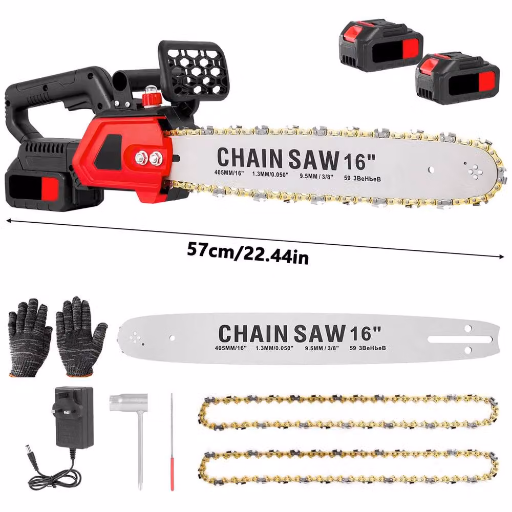 Ventryn 16 Inch Cordless Handheld Chainsaw Wood Cutter with 2 Rechargeable Batteries in Dark Red – 2