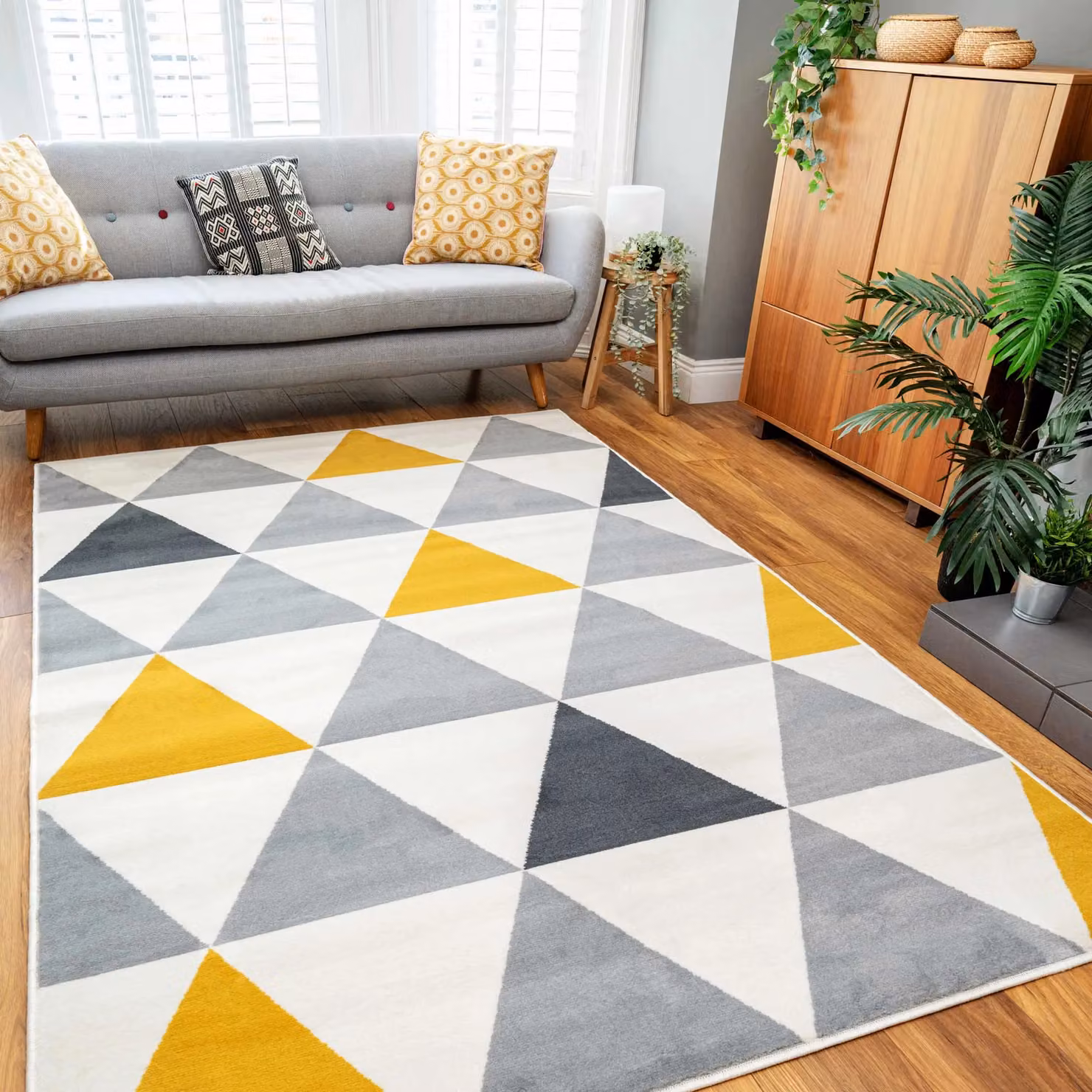 Kukoon Yellow Ochre and Grey Diamond Geometric Living Area Rug, W/D: 280 x 365 cm – 2
