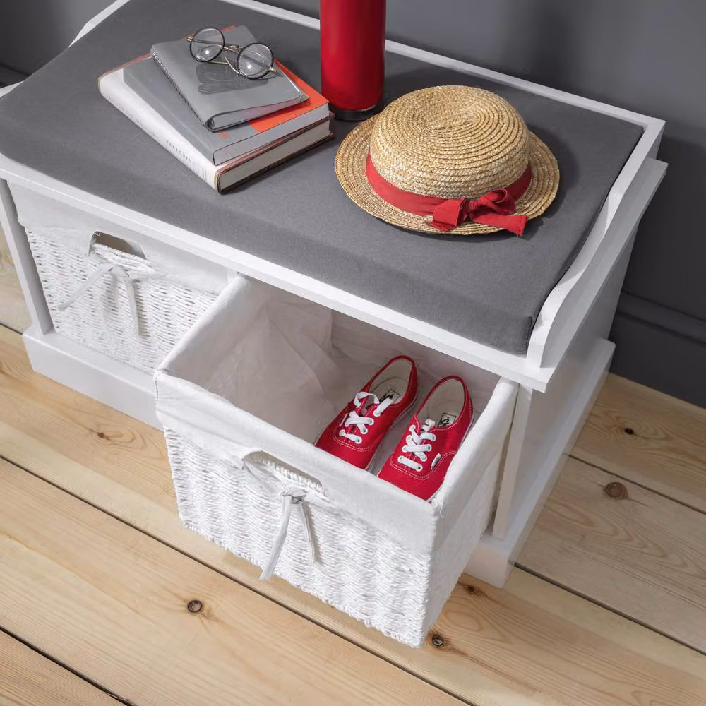 Nöa and Nani Stockholm Storage Bench with 2 Rattan Baskets in White – 3