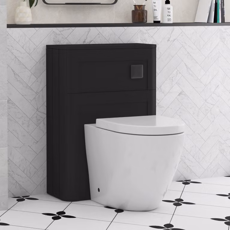 Royal Bathrooms Henley 550mm Matt Nocturne Black Wall Mounted WC Unit with Elva Rimless Ceramic Toilet Pan, Seat and Cistern