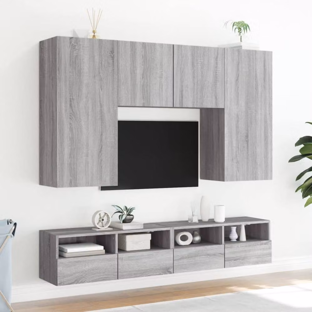 Berkfield Home Grey Sonoma Wall Mounted TV Cabinet with Internal Shelves and Hinged Doors, W/D/H: 80 x 30 x 30 cm – 4