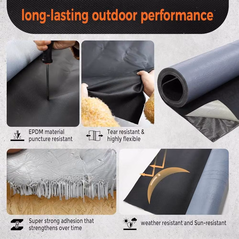 FLAVORA Self-adhesive EPDM Rubber Roofing Sheet, Black, W: 1 m, L: 8 m – 5